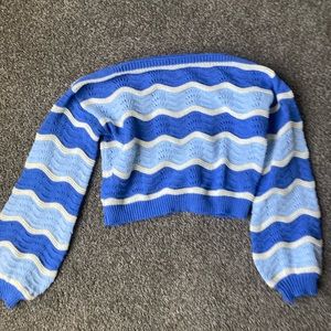Off the shoulder blue two toned knit sweater from CIDER size small